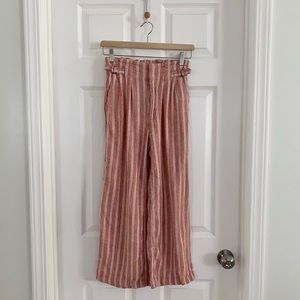 Abercrombie & Fitch Red Striped Linen Blend Wide Leg Cropped Pants